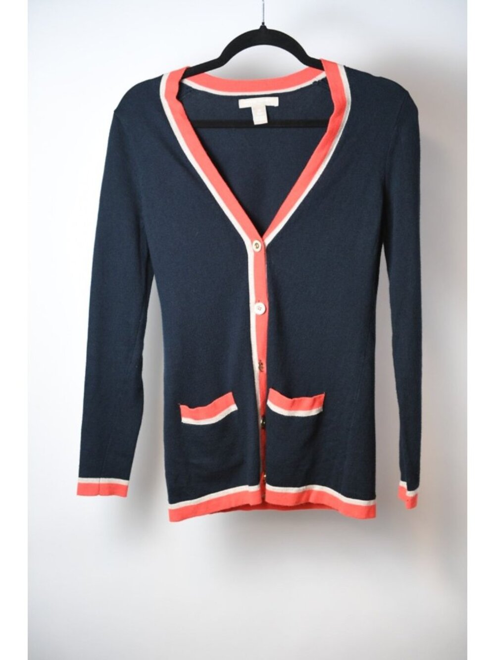 Banana Republic Women's Size XS Navy Cardigan Sweater with Orange White Details